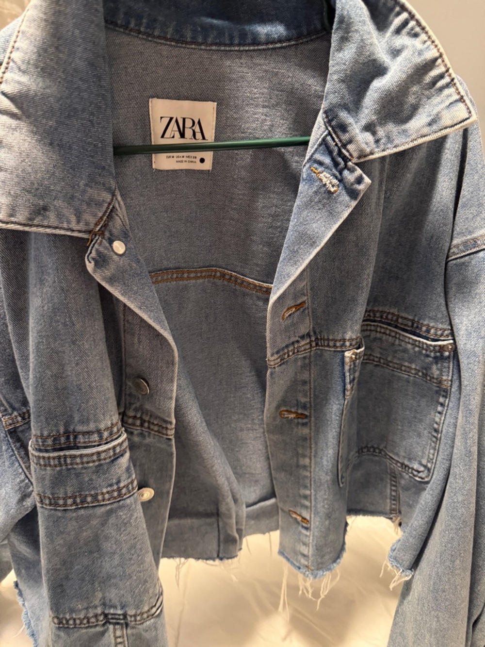 Zara Light Blue Cropped Frayed Denim Jacket - Picture 10 of 12